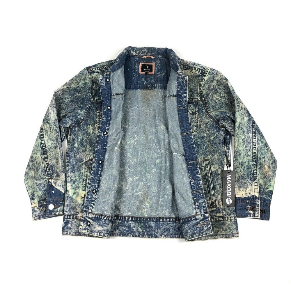 Makobi Acid Wash Mint Distressed Denim Jean Jacket - Picture 4 of 9